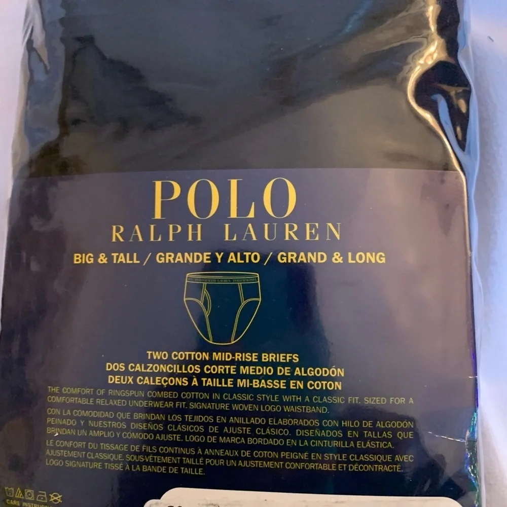Polo Ralph Lauren 2 Big & Tall Cotton Mid Rise Briefs Black Size 56''